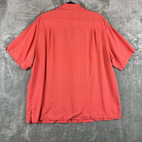 Claiborne Button Up Shirt Men's XL Coral Red Orange 100% Silk Jacquard Pattern - Picture 9 of 9